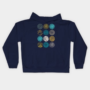 Abstract pattern with organic hand drawn circular shapes in blue, gray and yellow shades by Akbaly Kids Hoodie